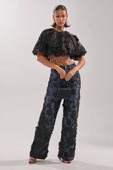 DONT GIVE UP RELAXED DENIM WITH TULLE OVERLAY
