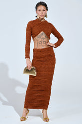 MAYBE NEXT TIME RUCHED MAXI SKIRT IN BROWN
