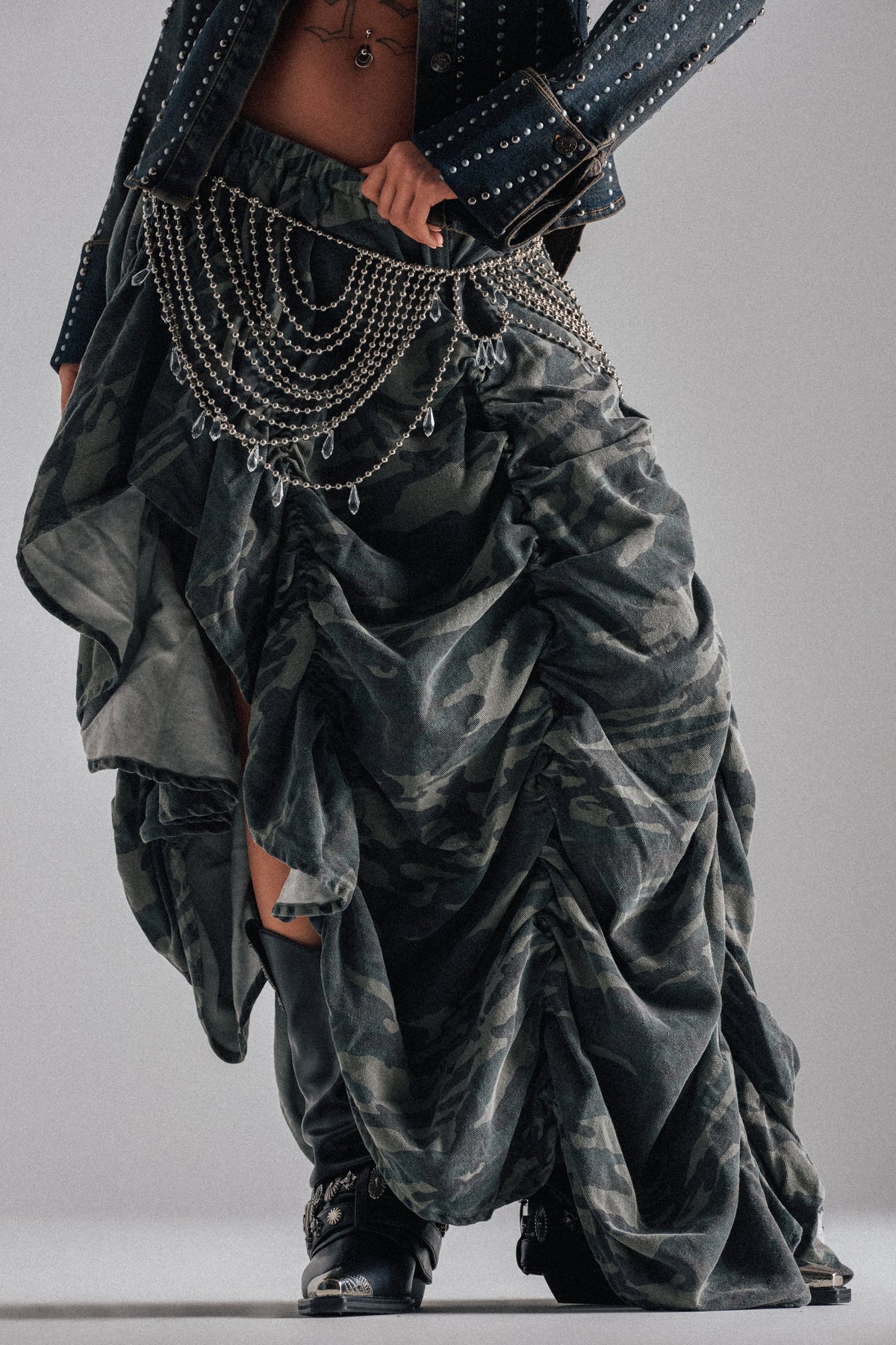 LETS CHANGE IT UP RUCHED MIDI SKIRT IN CAMO