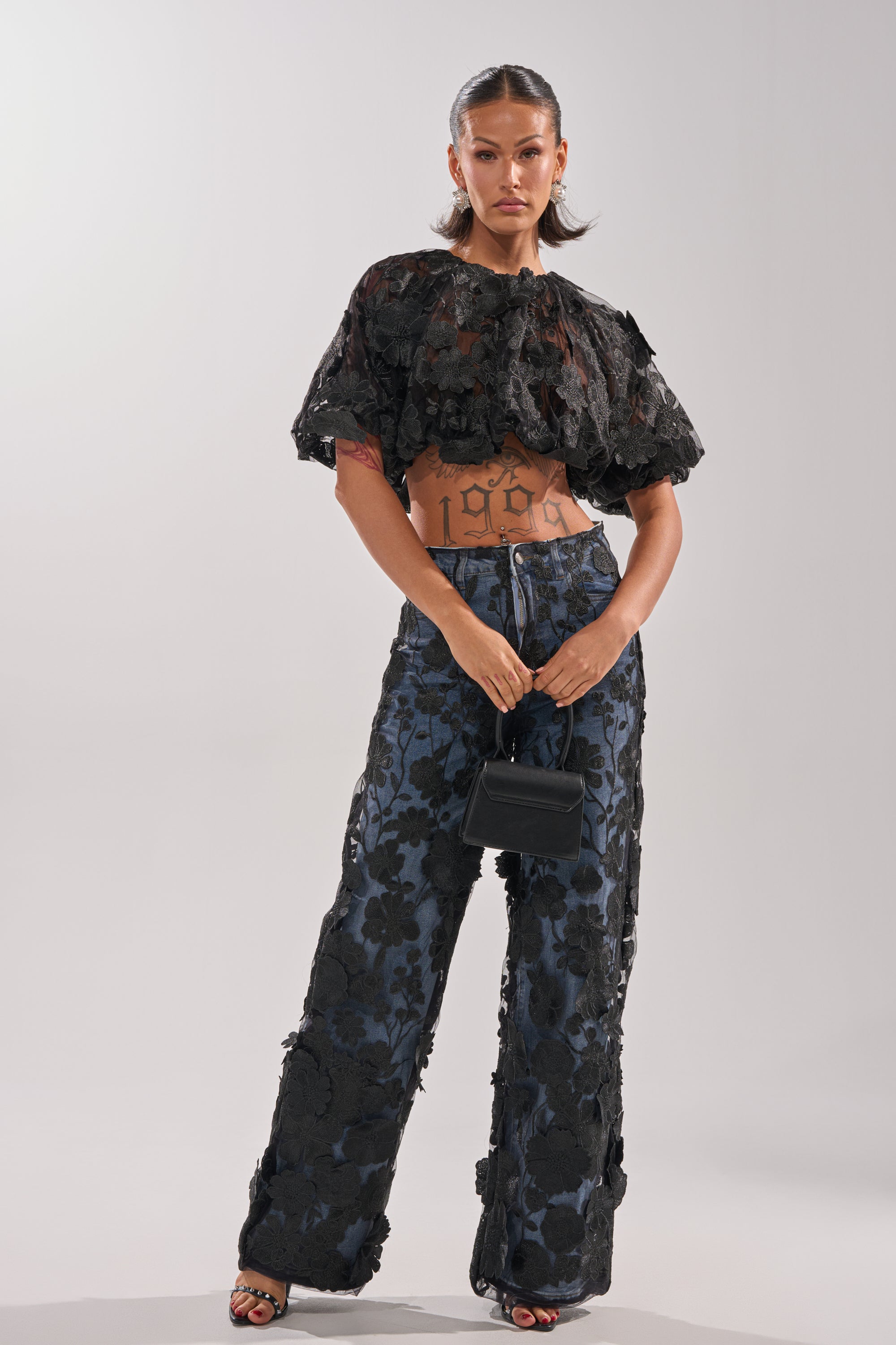 DONT GIVE UP RELAXED DENIM WITH TULLE OVERLAY