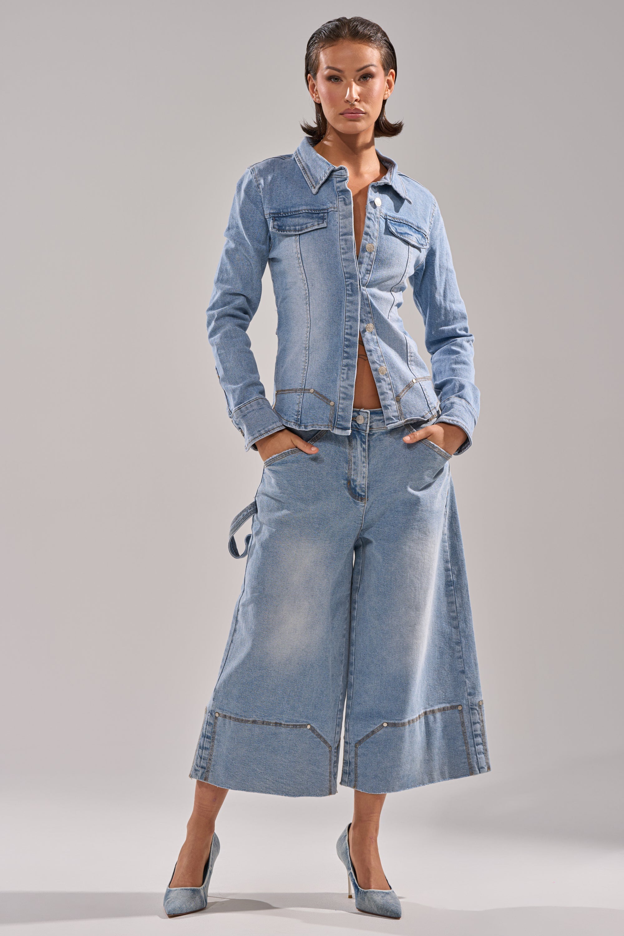 ROCK MY WORLD DENIM BUTTON DOWN