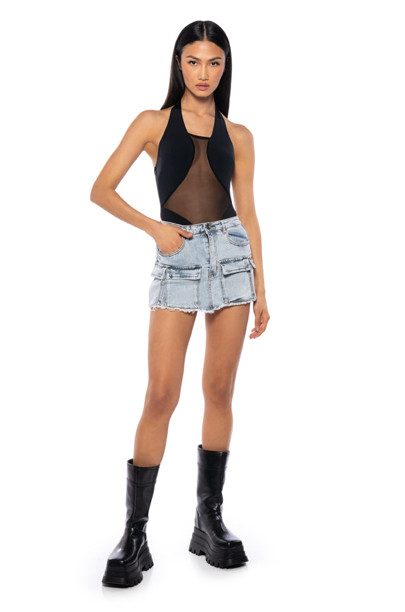ASH HALTER NECK MESH DETAIL BODYSUIT