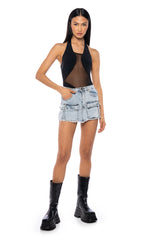 ASH HALTER NECK MESH DETAIL BODYSUIT