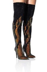 AZALEA WANG LAUNCH BLINGED FIRE STILETTO BOOT IN BLACK