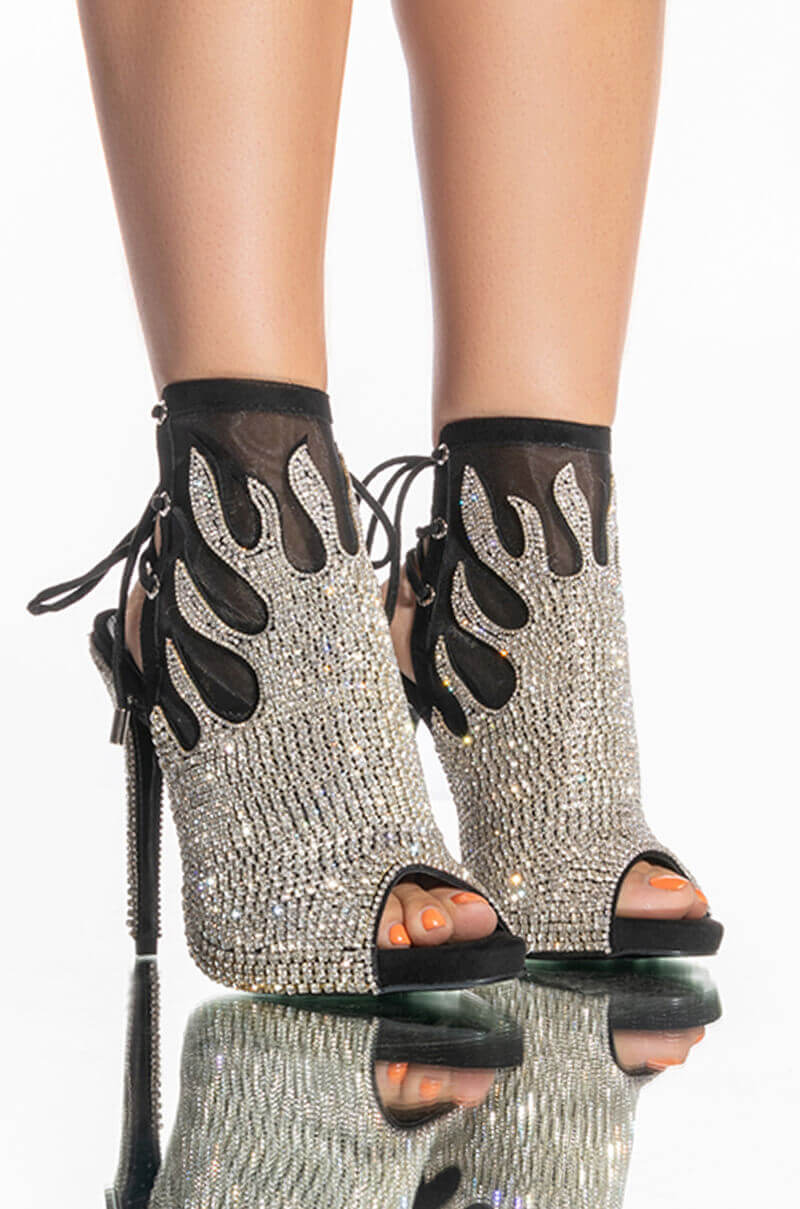 AZALEA WANG UP IN FLAMES STILETTO BOOTIE IN BLACK