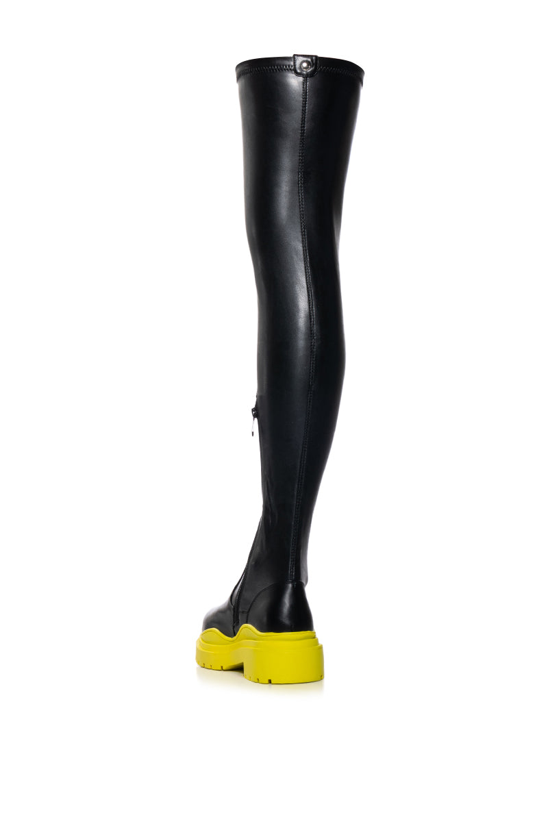 AZALEA WANG CENTERPIECE 4 WAY STRETCH BOOT IN YELLOW