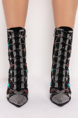 AZALEA WANG DIAMOND DREAMS STILETTO BOOTIE IN BLACK MULTI