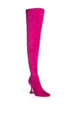 AZALEA WANG ELEVATE THIGH HIGH STRETCH SUEDE BOOT IN PINK