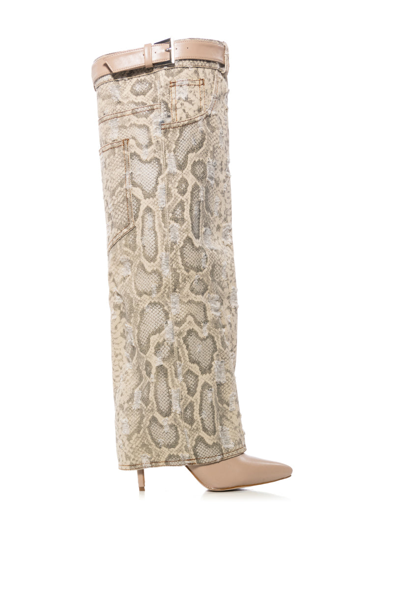 AZALEA WANG FIORALBA TAN SNAKE SKIN FOLD OVER BOOT