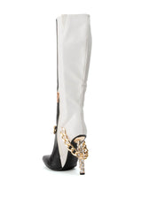 AZALEA WANG HARLOW KNEE HIGH CHAIN BOOT IN BLACK WHITE