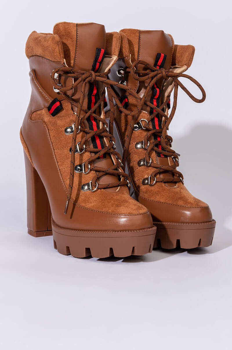AZALEA WANG I GOT THE SAUCE CHUNKY HEEL BOOTIE IN BROWN