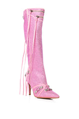 AZALEA WANG MAEVE STILETTO BOOT IN EMBELLISHED PINK