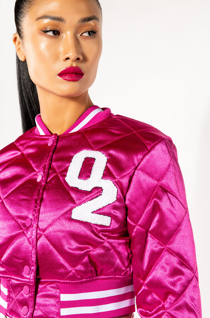 NO CAP CROPPED SATIN BOMBER