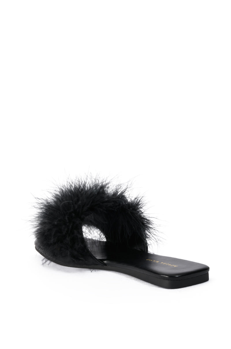 AZALEA WANG PAISLEY FLAT FEATHER SANDAL IN BLACK
