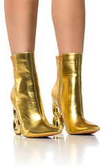 AZALEA WANG RIMINI GOLD CHAIN HEEL BOOTIE