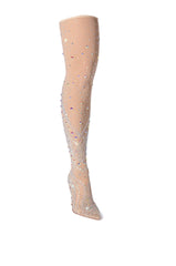 AZALEA WANG ROXY RHINESTONE THIGH HIGH STILETTO BOOT IN NUDE