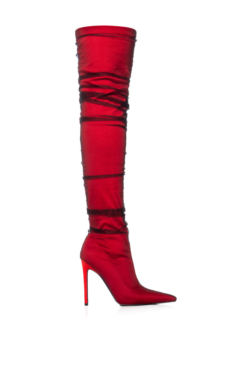 AZALEA WANG SERPENS RED TULLE COVERED BOOT