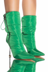 AZALEA WANG GRETCHEN STILETTO PUFFER BOOTIE IN GREEN