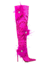 AZALEA WANG TARYN FUCHSIA SATIN FEATHER FLOWER BOOT