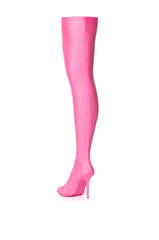 AZALEA WANG TRIXIE DISCO STRETCH STILETTO BOOT IN PINK
