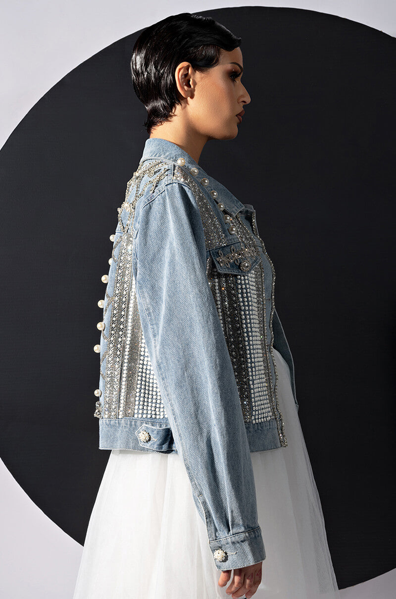 CARLI ULTRA BEDAZZLE RHINESTONE DENIM JACKET