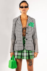 COLLEGIATE BACK TO SCHOOL PLAID BLAZER WITH THUMB HOLES