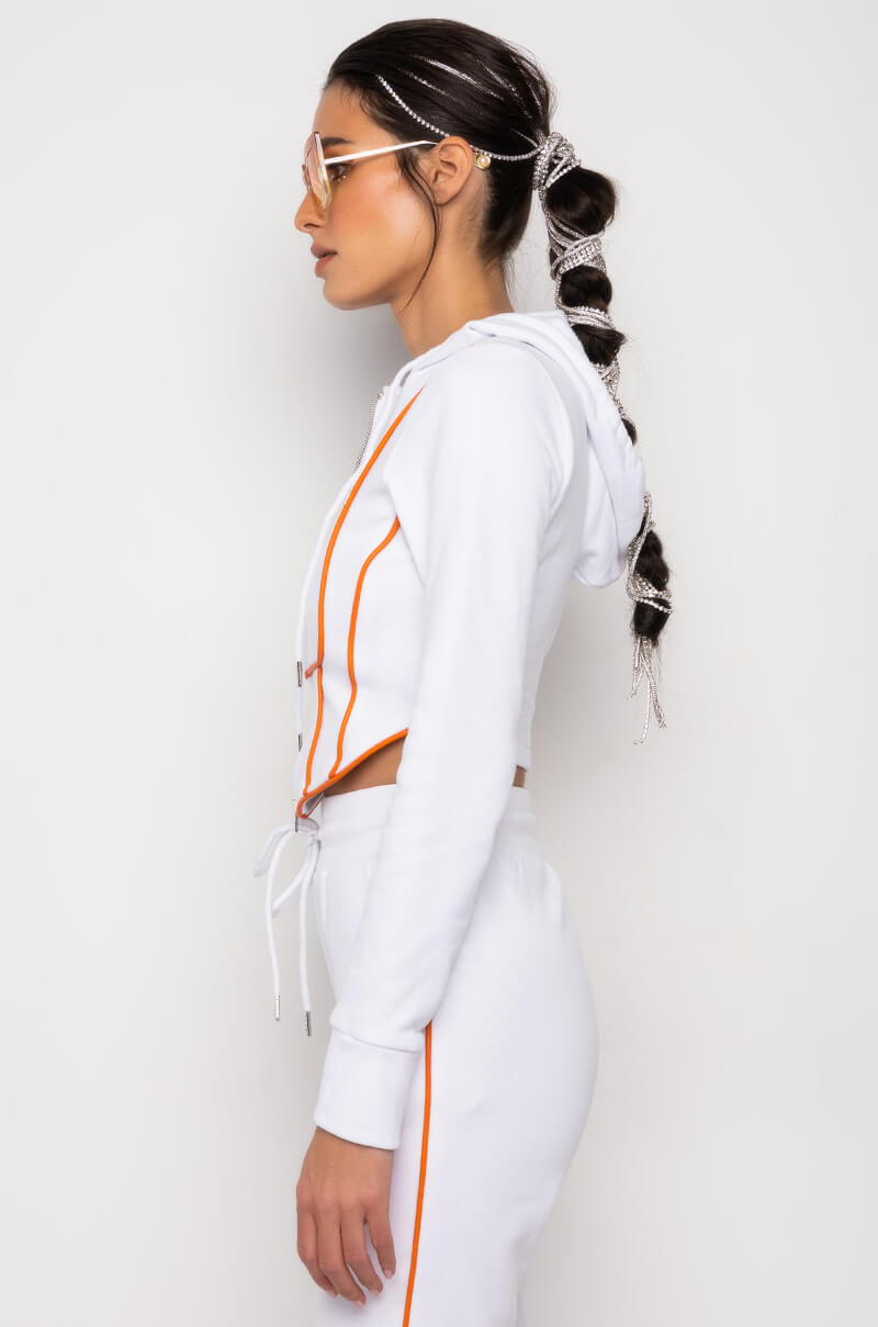 BATTER UP CONTRAST TRIM CROPPED HOODIE