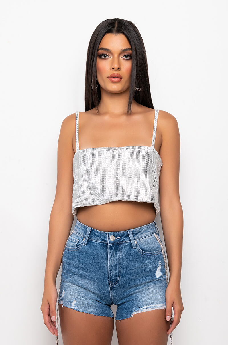 BELLA DONNA RHINESTONE CROP TOP