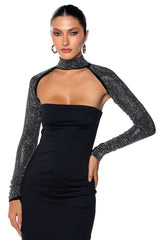 BELLA RHINESTONE ULTRA CROP MOCK NECK LAYERING TOP