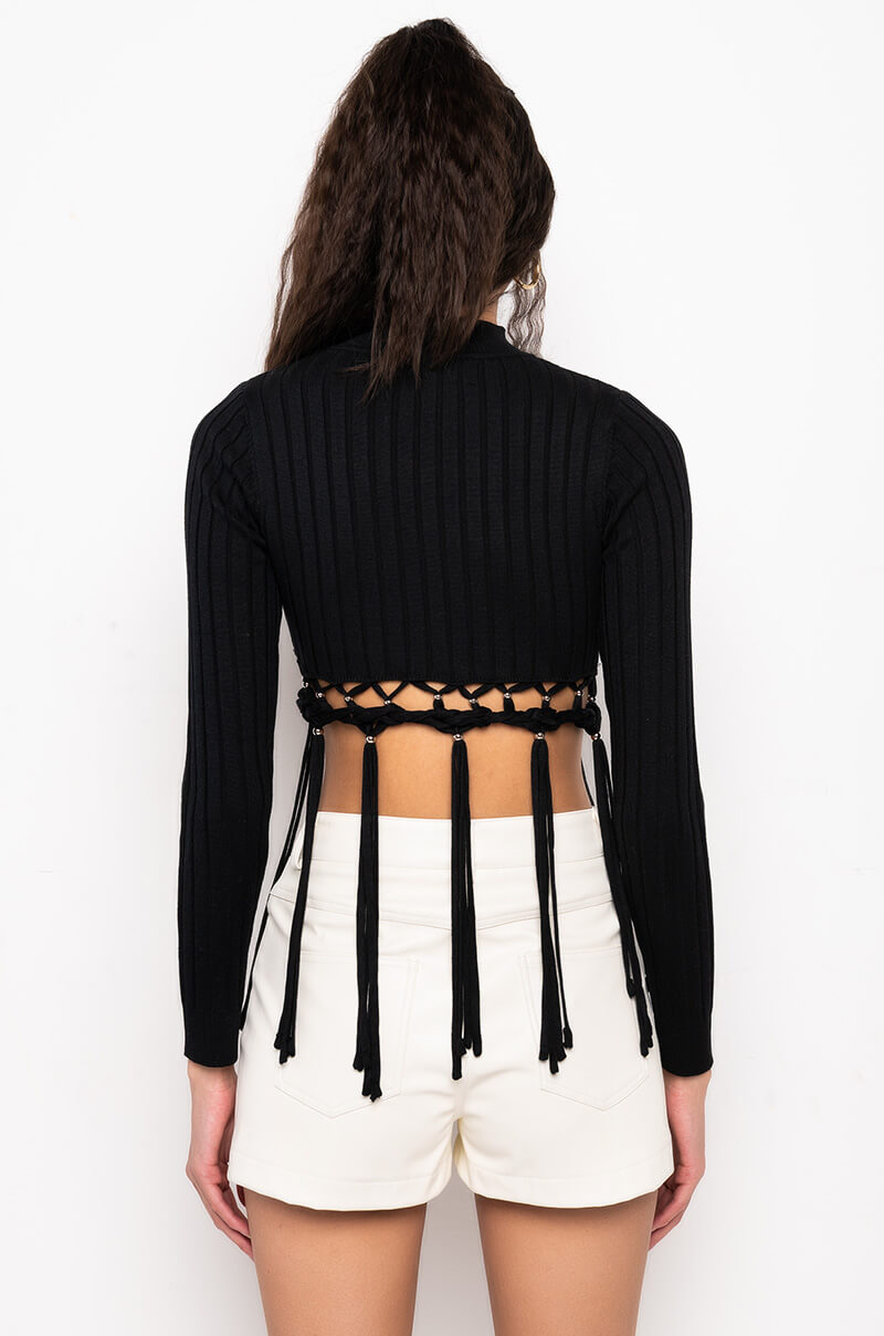 BELLE RIBBED FRINGE DETAIL TURTLENECK SWEATER