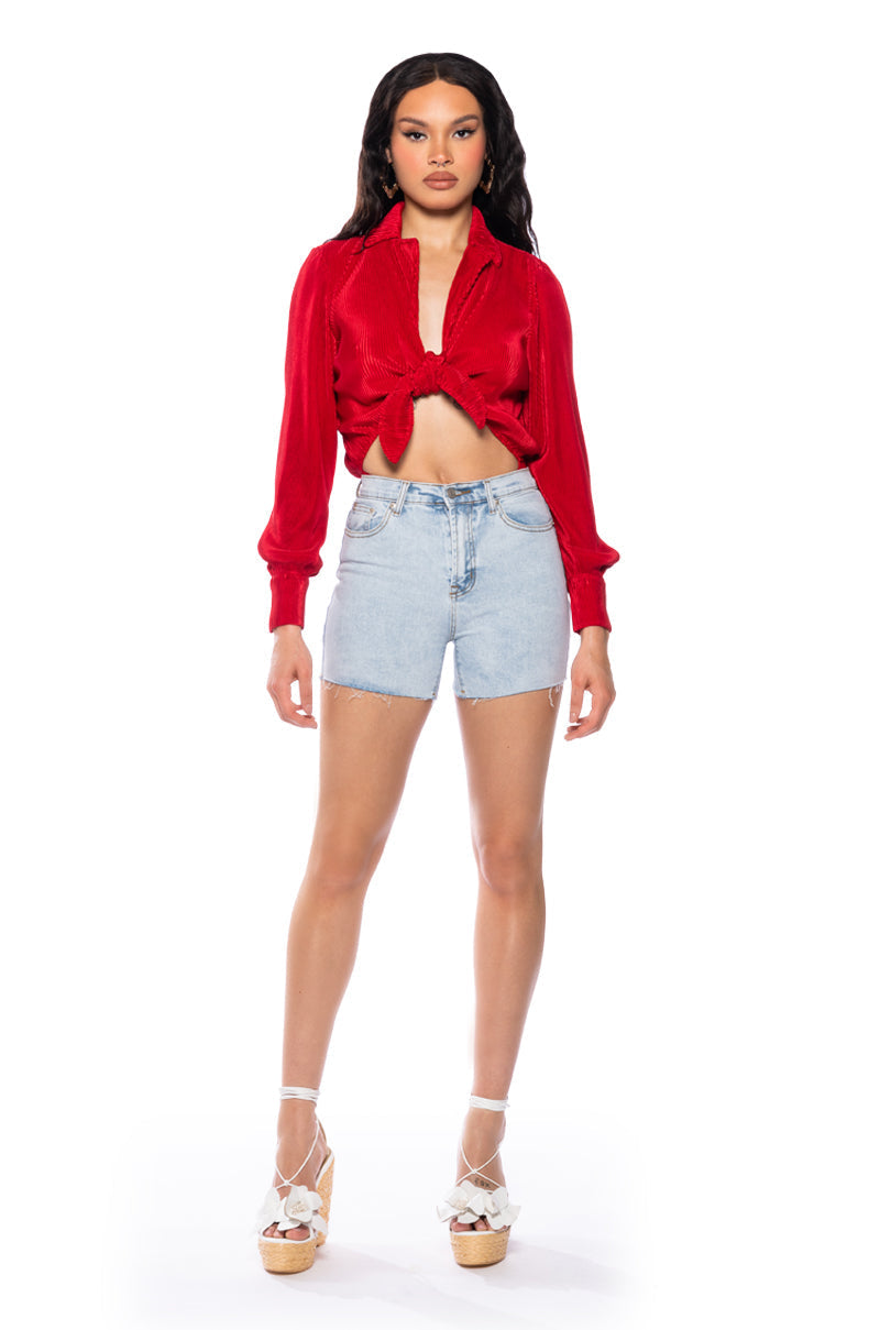 BETTER BELIEVE IT PLEATED TIE FRONT BODYSUIT