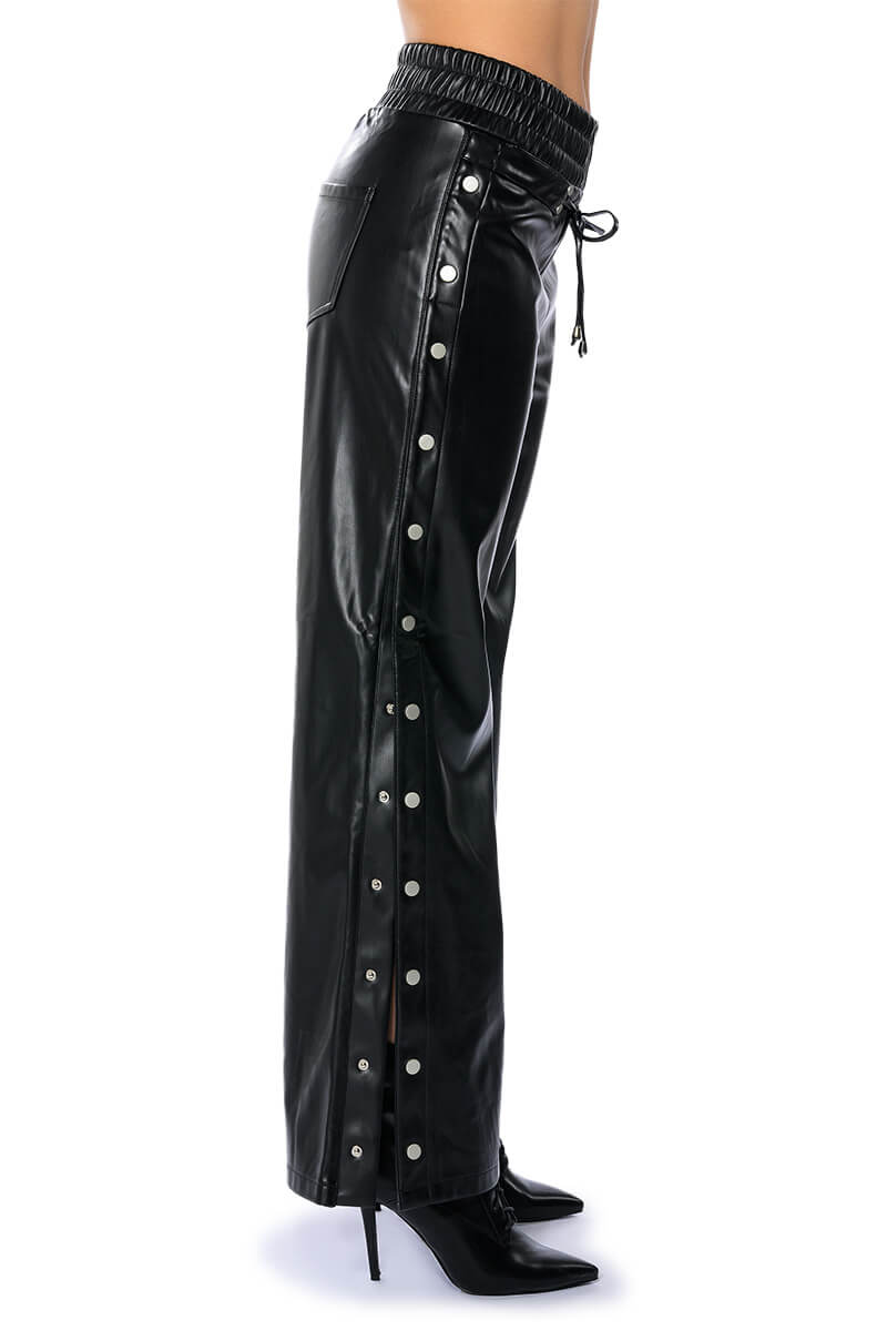 BLESSED MESS SIDE SNAP FAUX LEATHER PANTS