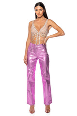 PURPLE HAZE METALLIC STRETCH STRAIGHT PANTS
