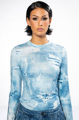 BRITT DENIM LOOK MESH TOP