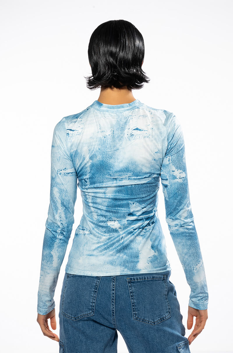 BRITT DENIM LOOK MESH TOP