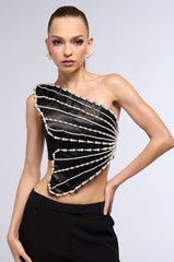 BUTTERFLY DREAMS ONE SHOULDER SATIN TOP