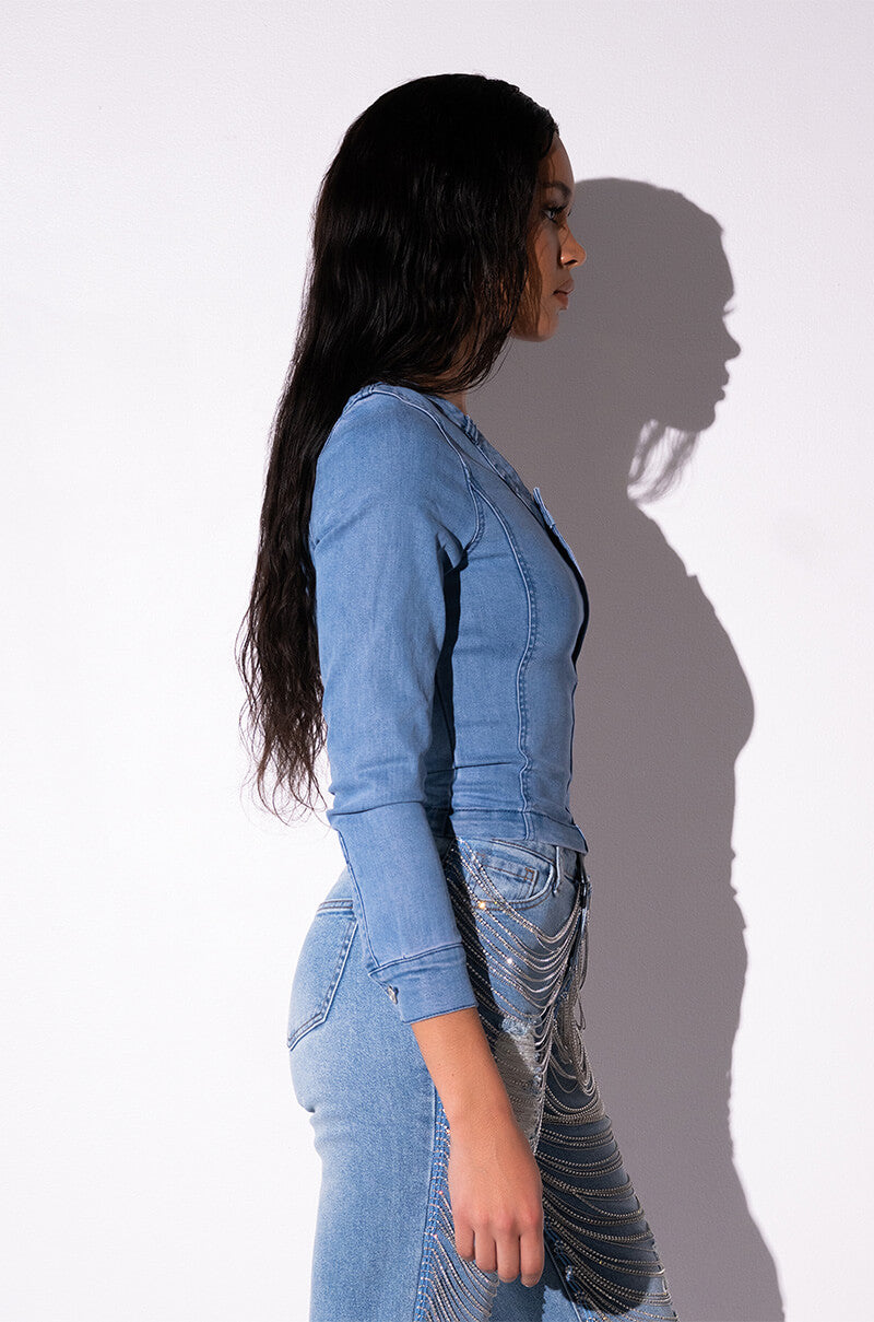 CAN'T DENY ONE SLEEVE DENIM TOP
