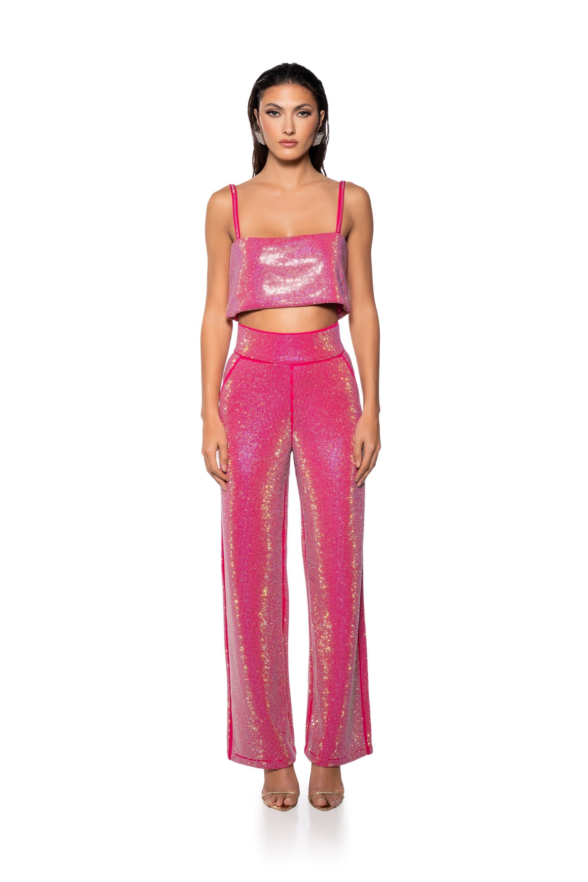 CENTER OF ATTENTION RHINESTONE TOP IN PINK