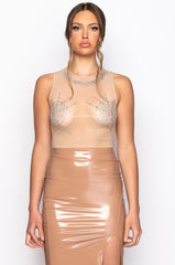 CHARLOTTE SLEEVELESS CREW NECK RHINESTONE MESH CROP TOP