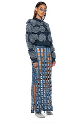 CHECK ON ME CUT OUT DENIM MIDI SKIRT