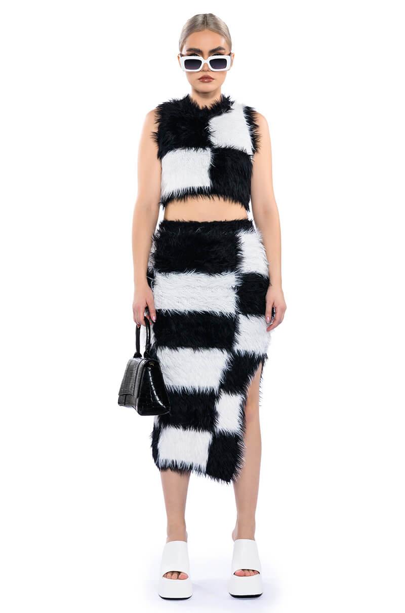 CHECKMATE SIR FUZZY MIDI SKIRT