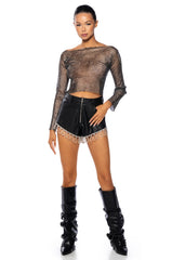 CLUB VIBE RHINESTONE FAUX LEATHER SHORTS