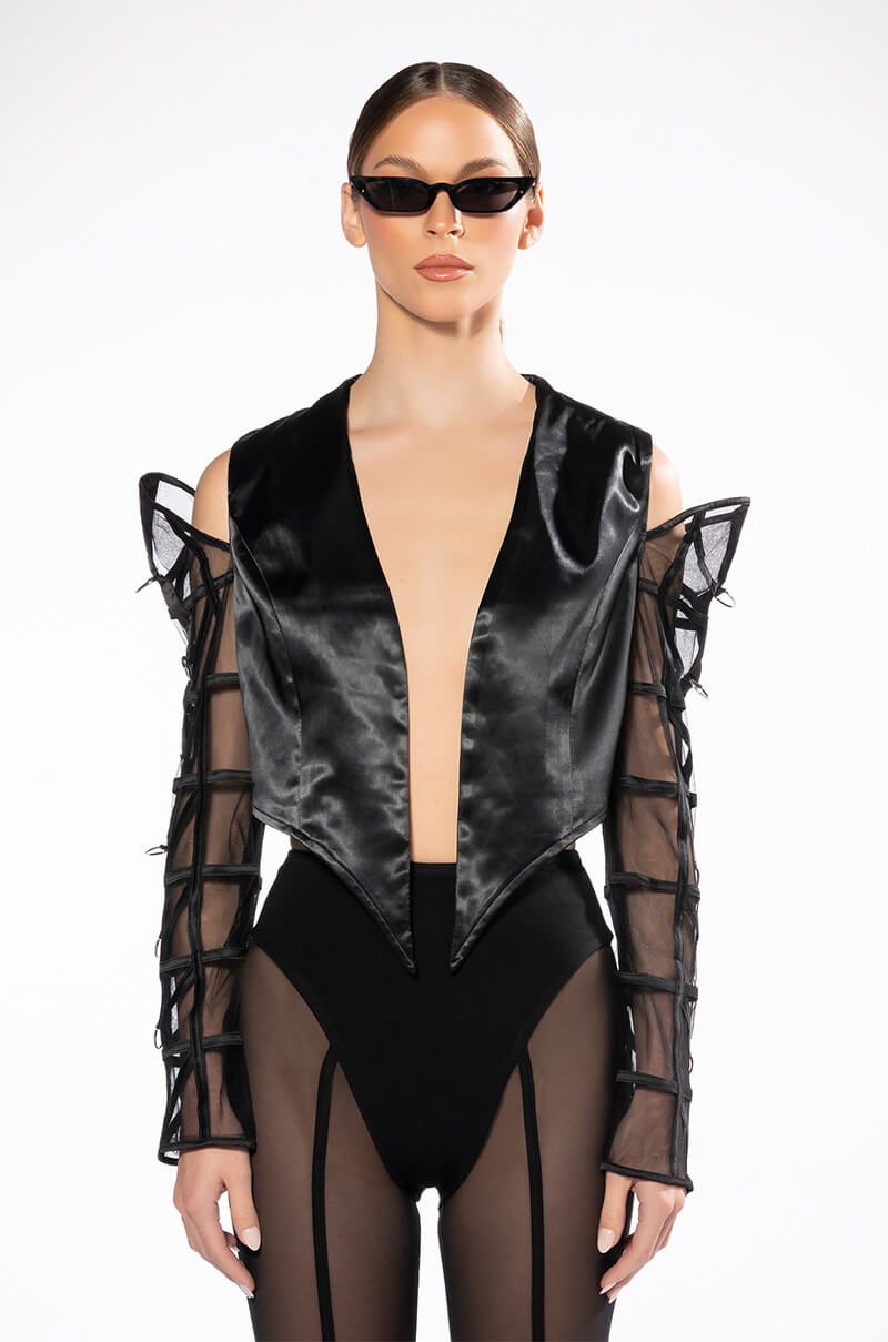 COLD SHOULDER MEANS BUSINESS BLAZER