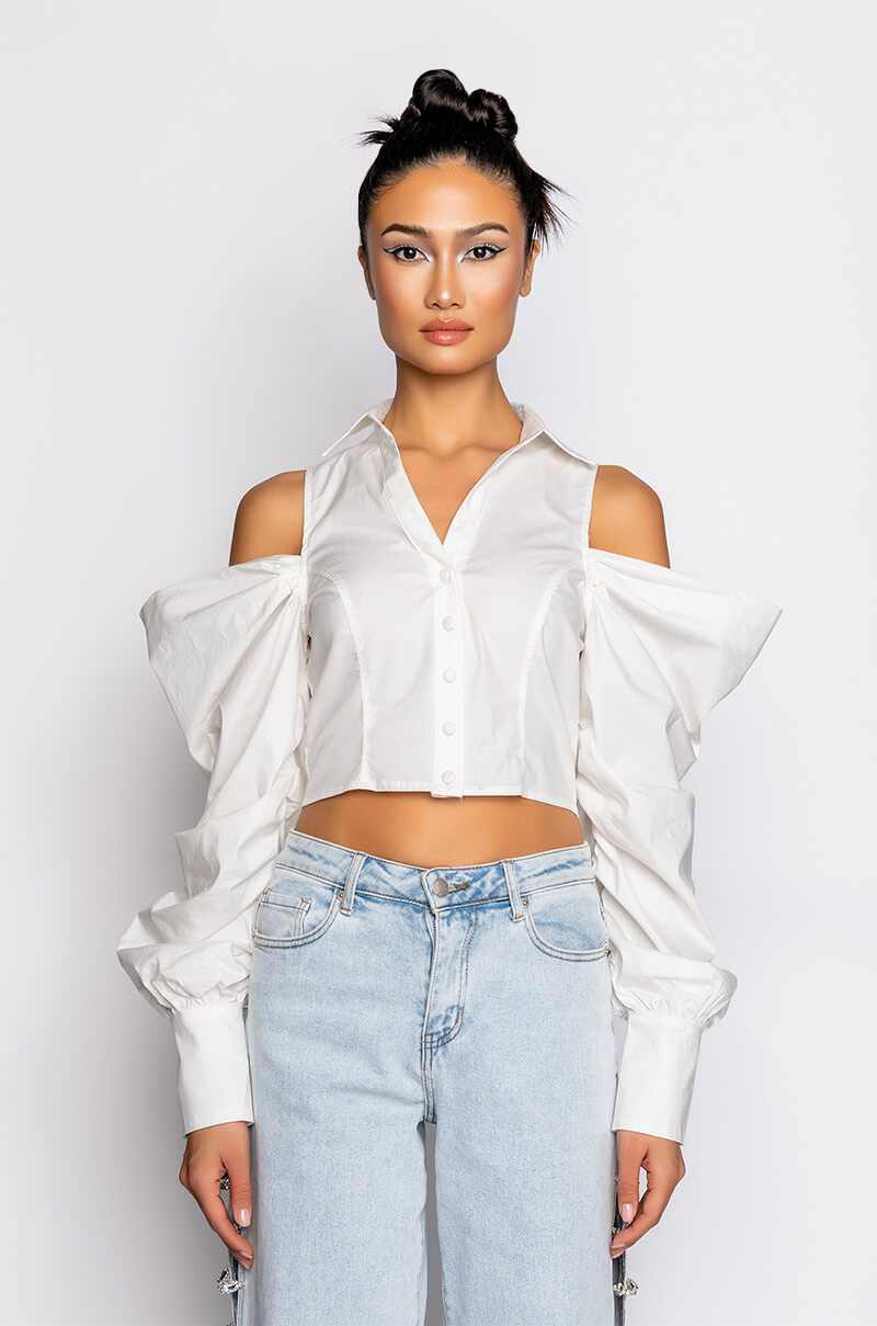 CUTIE COLD SHOULDER FASHION SLEEVES BLOUSE