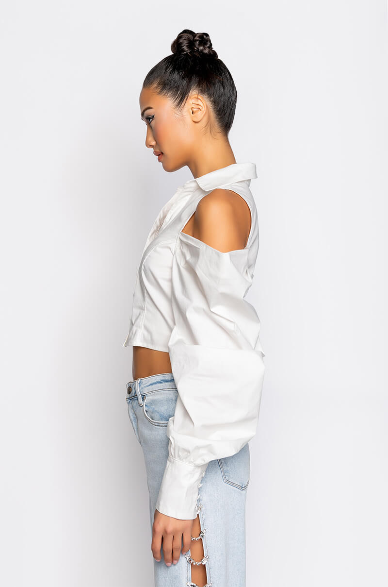 CUTIE COLD SHOULDER FASHION SLEEVES BLOUSE