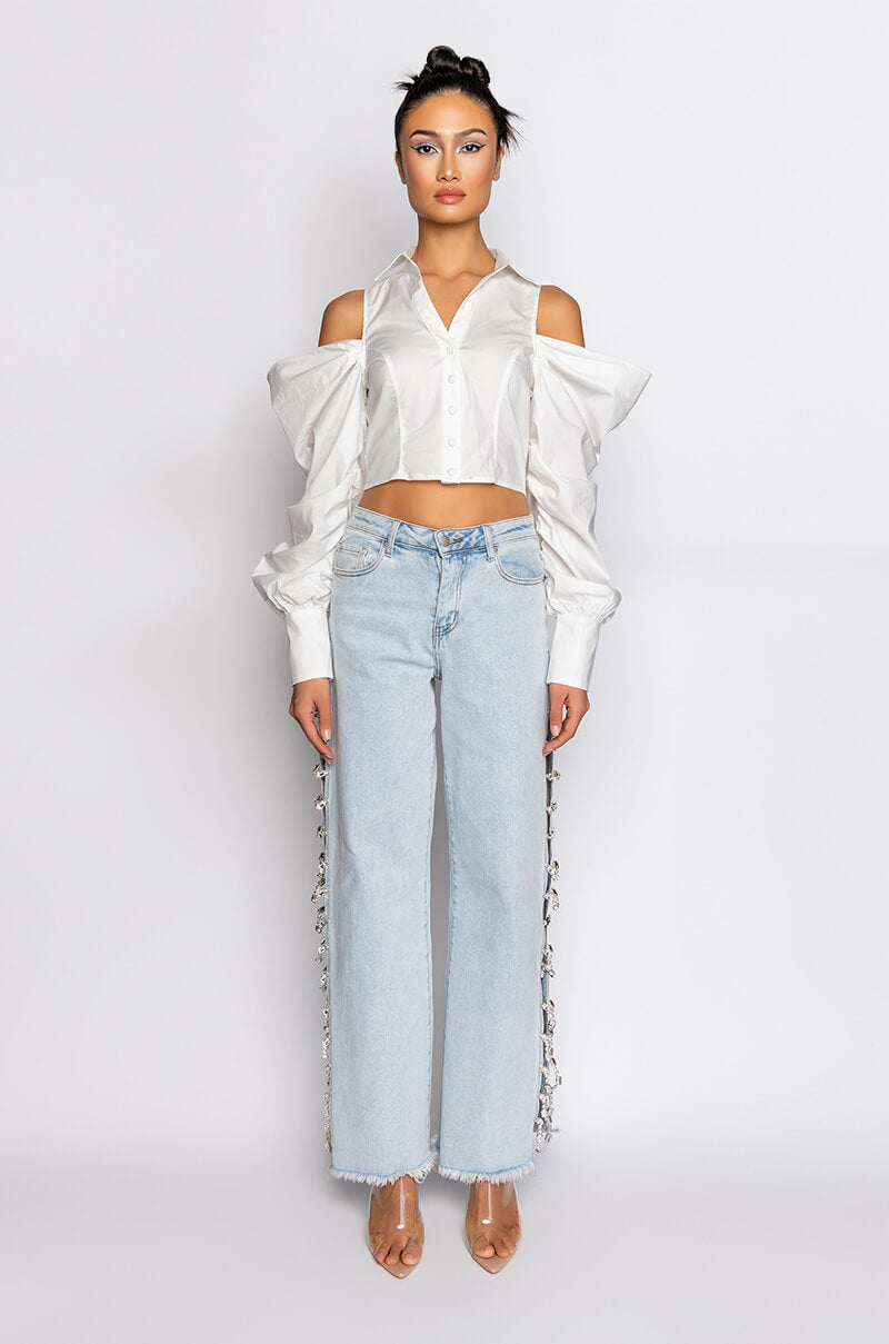 CUTIE COLD SHOULDER FASHION SLEEVES BLOUSE