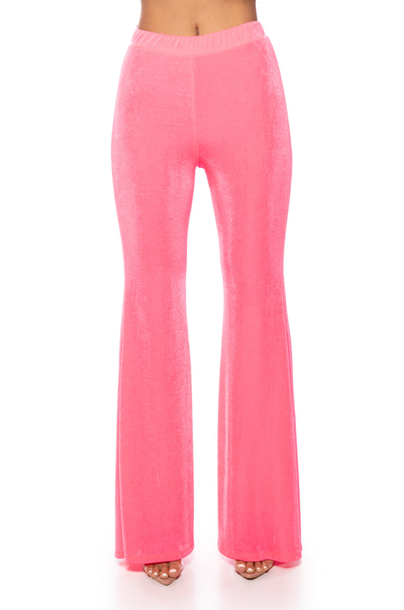 CYNTHIA SLINKY FLARED HIGH WAIST PANT IN PINK