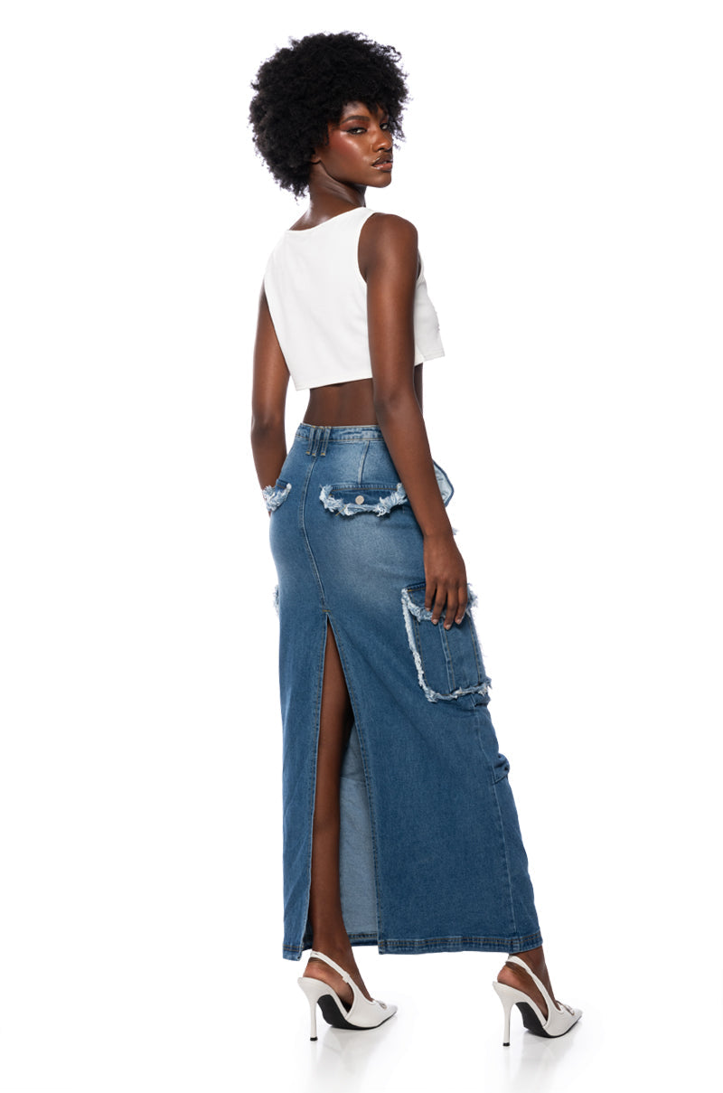 DATE DAYS FRAYED EDGE MAXI SKIRT