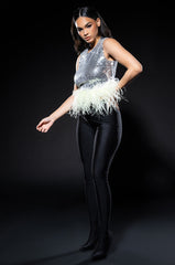 FEATHERED DISCO BALL SLEEVELESS TOP