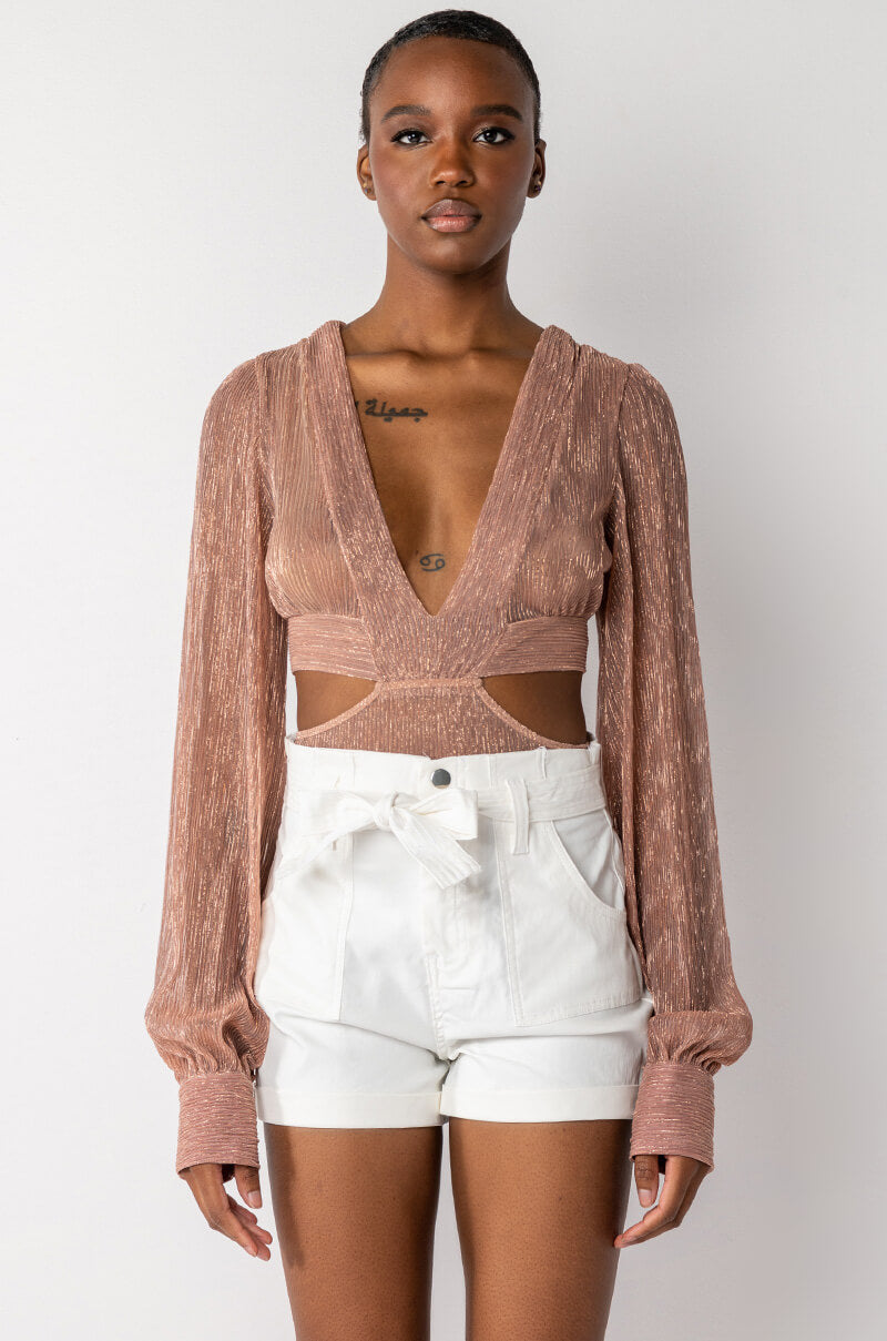 ELLA DEEP V LONG SLEEVE BODYSUIT WITH CUTOUTS